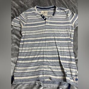 Hollister Navy and Cream Striped Polo Shirt